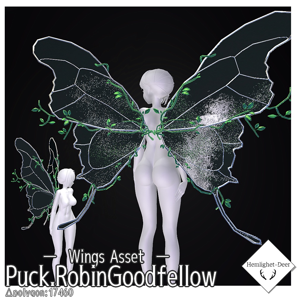 ※セール※[VRChat] Puck.RobinGoodfellow (妖精の羽根/Animation付)【3Dモデル】