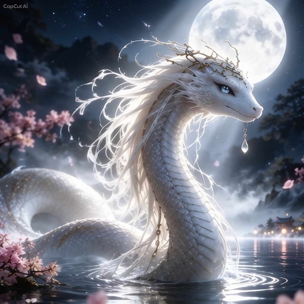 【高画質スマホ壁紙パック】白蛇白龍神 - 月夜の水鏡と白蛇神 - （9:16 / iPhone・Android対応）