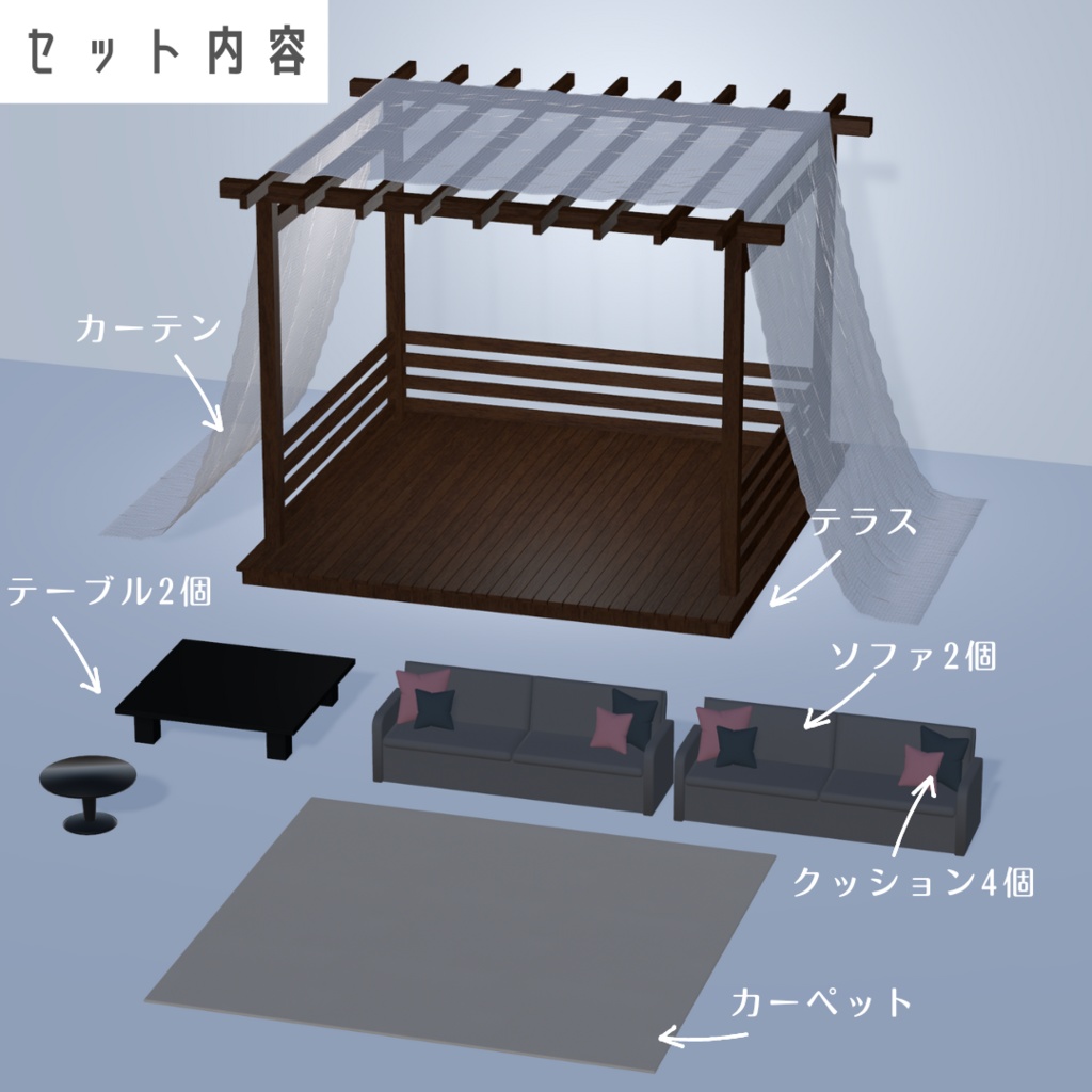 ガーデンテラスセット【3Dモデル】