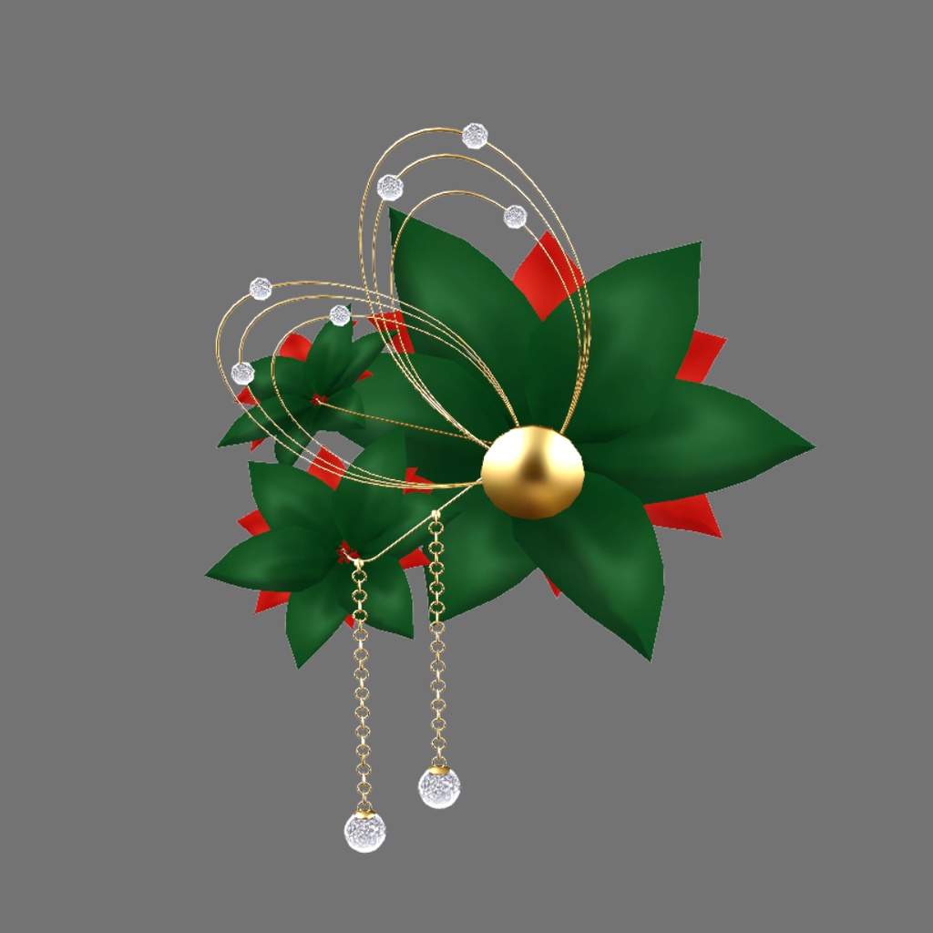 ポインセチアの髪飾り【3Dモデル】 Poinsettia hair ornament