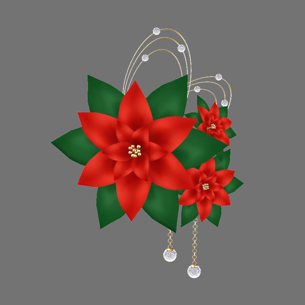 ポインセチアの髪飾り【3Dモデル】 Poinsettia hair ornament