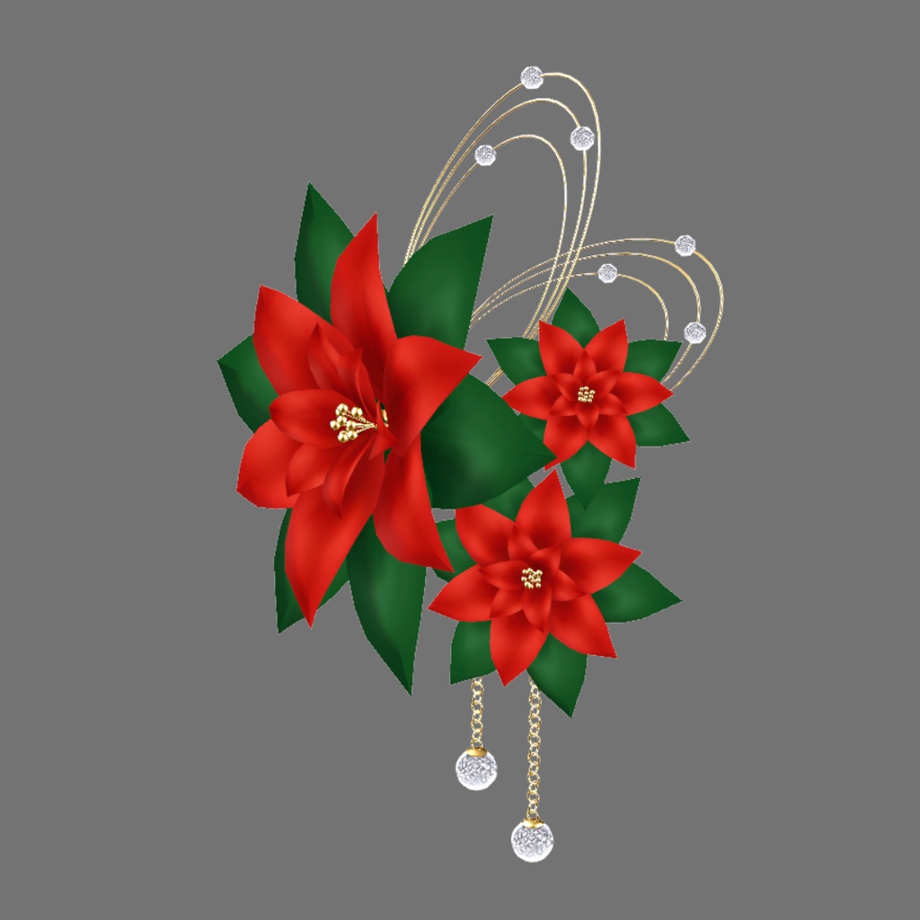 ポインセチアの髪飾り【3Dモデル】 Poinsettia hair ornament