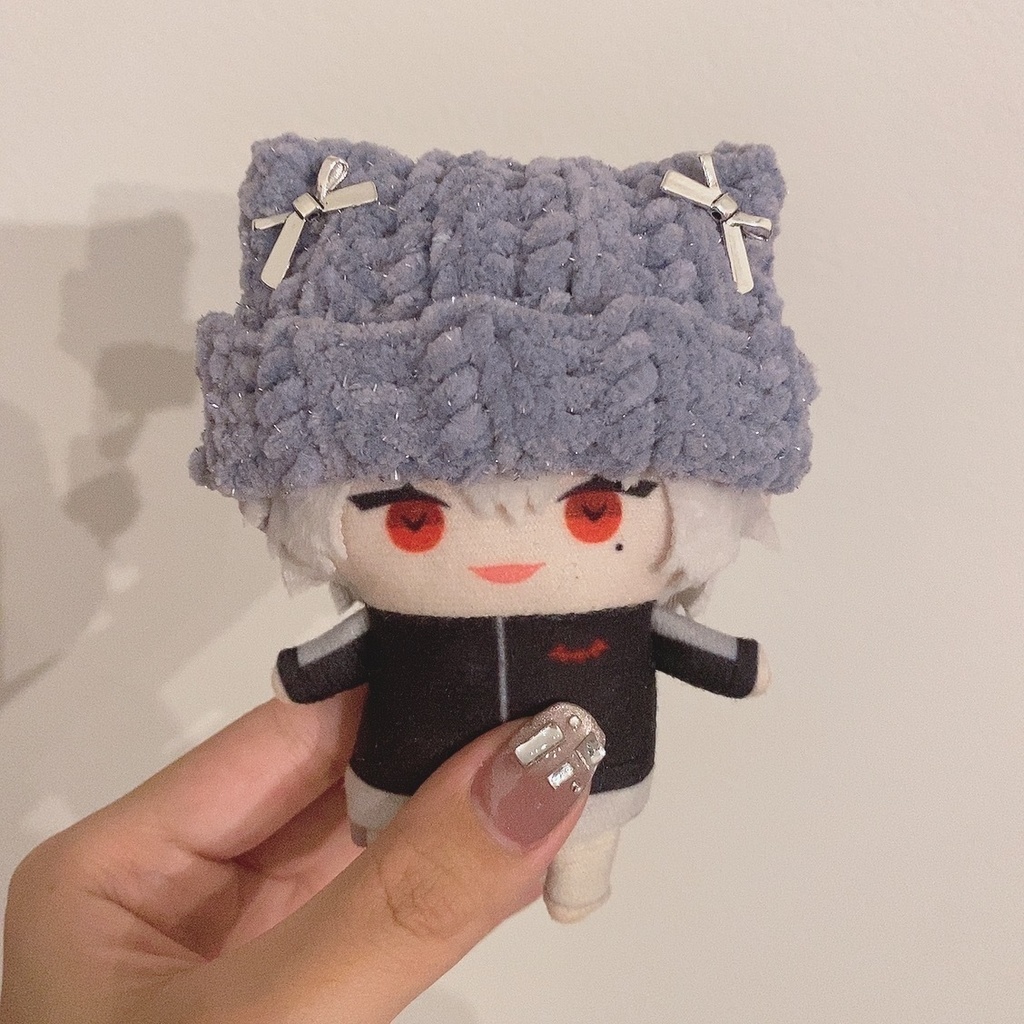 【紫キラ折り返し】にじぱぺっと ぬい帽子 ぬい服 ネコ耳 ニット帽 10cmぬい