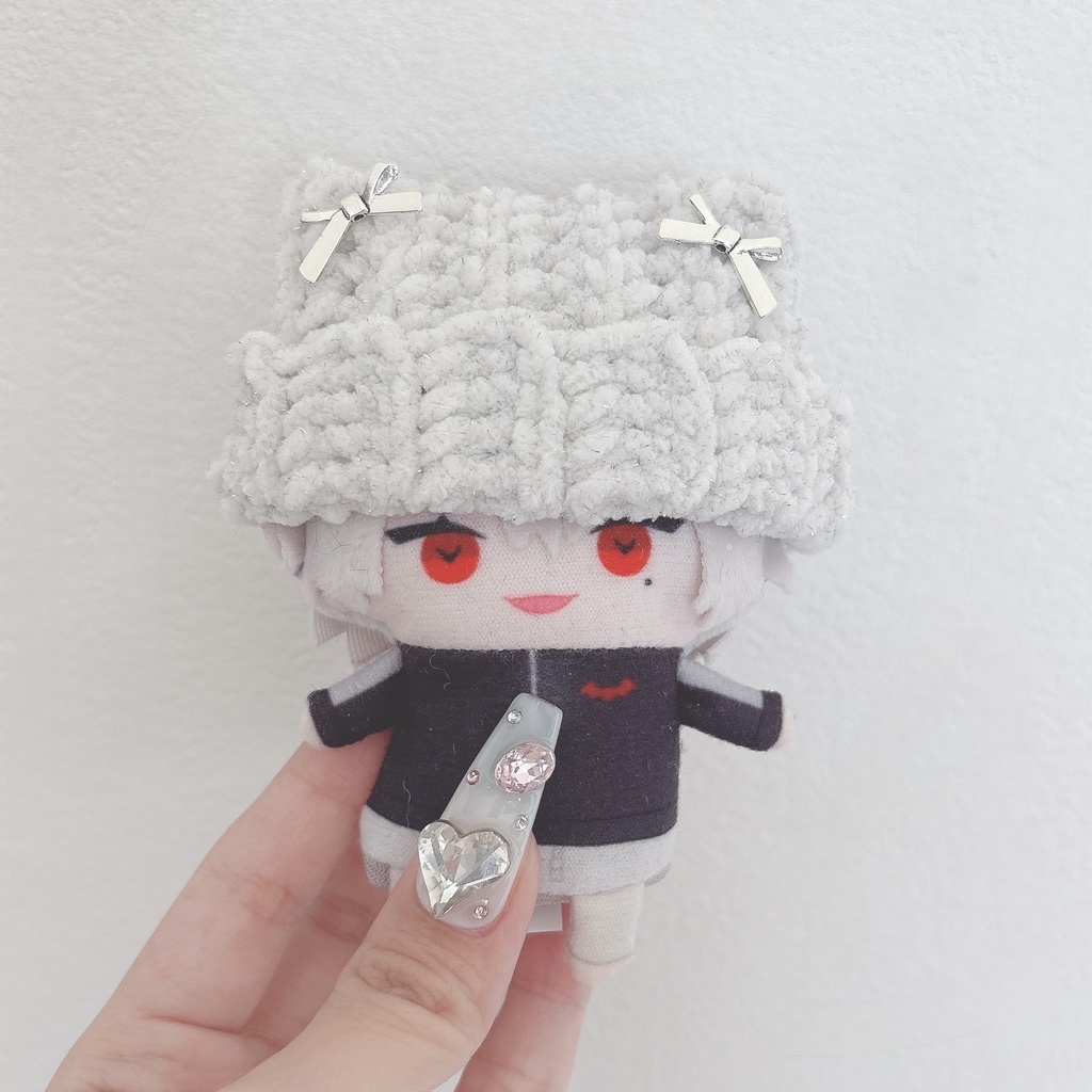 【白キラ折返gr】にじぱぺっと ぬい帽子 ぬい服 ネコ耳 ニット帽 10cmぬい