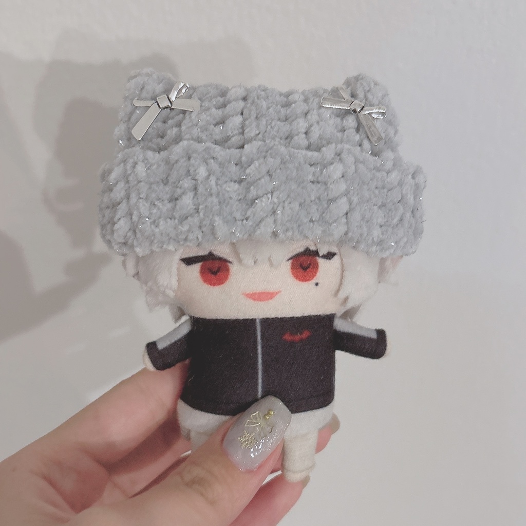 【灰キラ折返gr】にじぱぺっと ぬい帽子 ぬい服 ネコ耳 ニット帽 10cmぬい