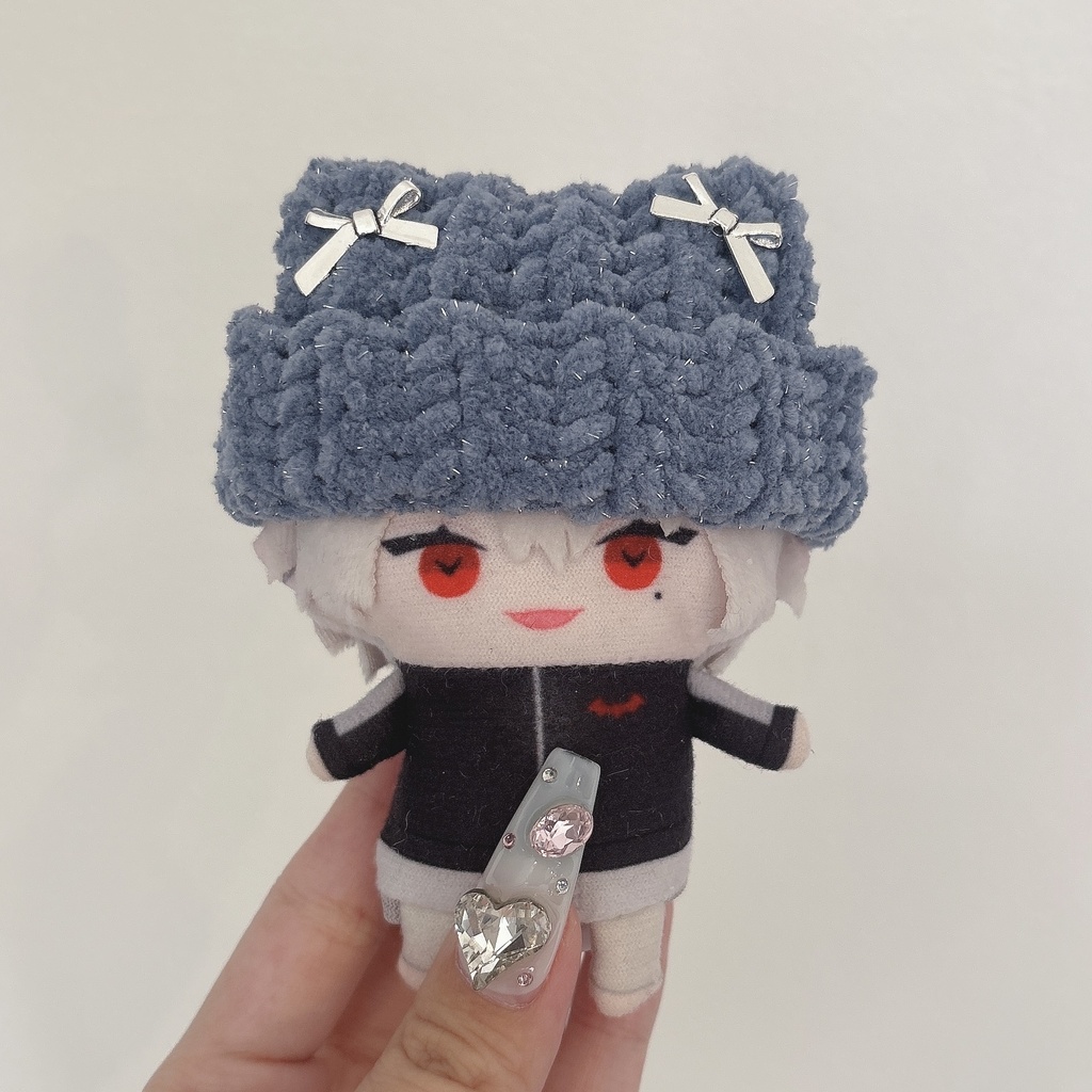 【青キラ折返gr】にじぱぺっと ぬい帽子 ぬい服 ネコ耳 ニット帽 10cmぬい