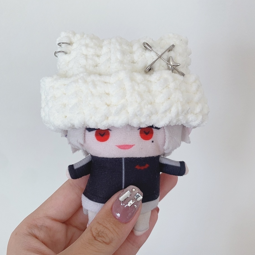【白モコ折返×】にじぱぺっと ぬい帽子 ぬい服 ネコ耳 ニット帽 10cmぬい
