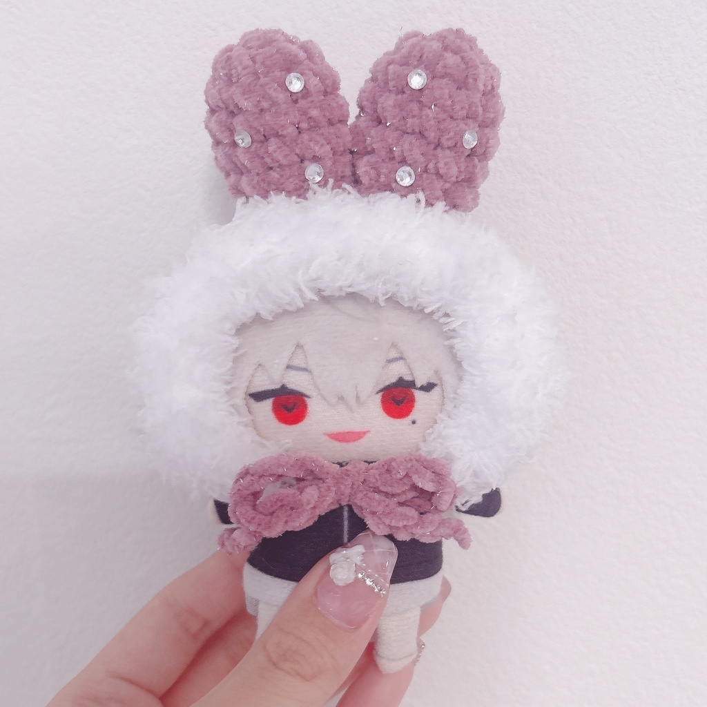 【ピンクうさぎ】にじぱぺっと ぬい帽子 ぬい服 うさぎ耳 ニット帽 10cmぬい