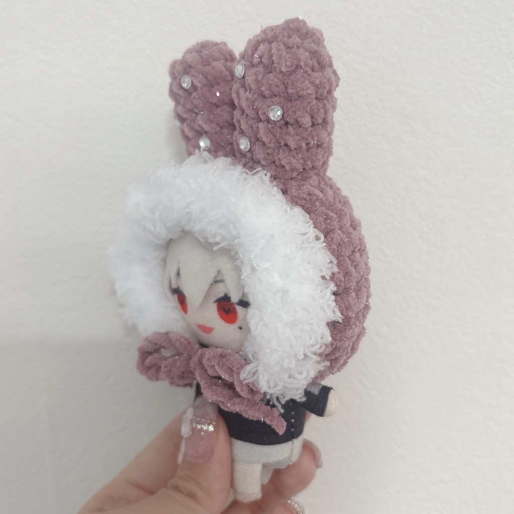 【ピンクうさぎ】にじぱぺっと ぬい帽子 ぬい服 うさぎ耳 ニット帽 10cmぬい