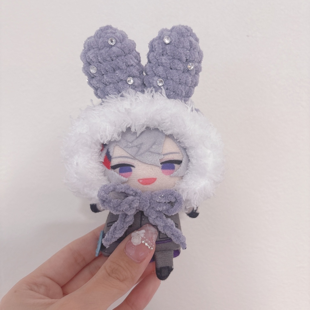 【紫キラうさぎm】にじぱぺっと ぬい帽子 ぬい服 うさぎ耳 ニット帽 10cmぬい