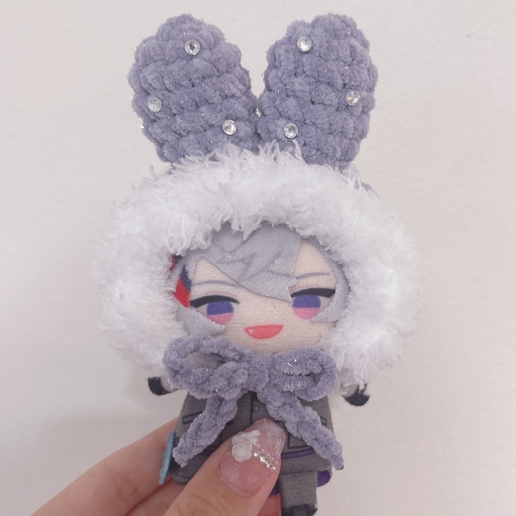 【紫キラうさぎm】にじぱぺっと ぬい帽子 ぬい服 うさぎ耳 ニット帽 10cmぬい