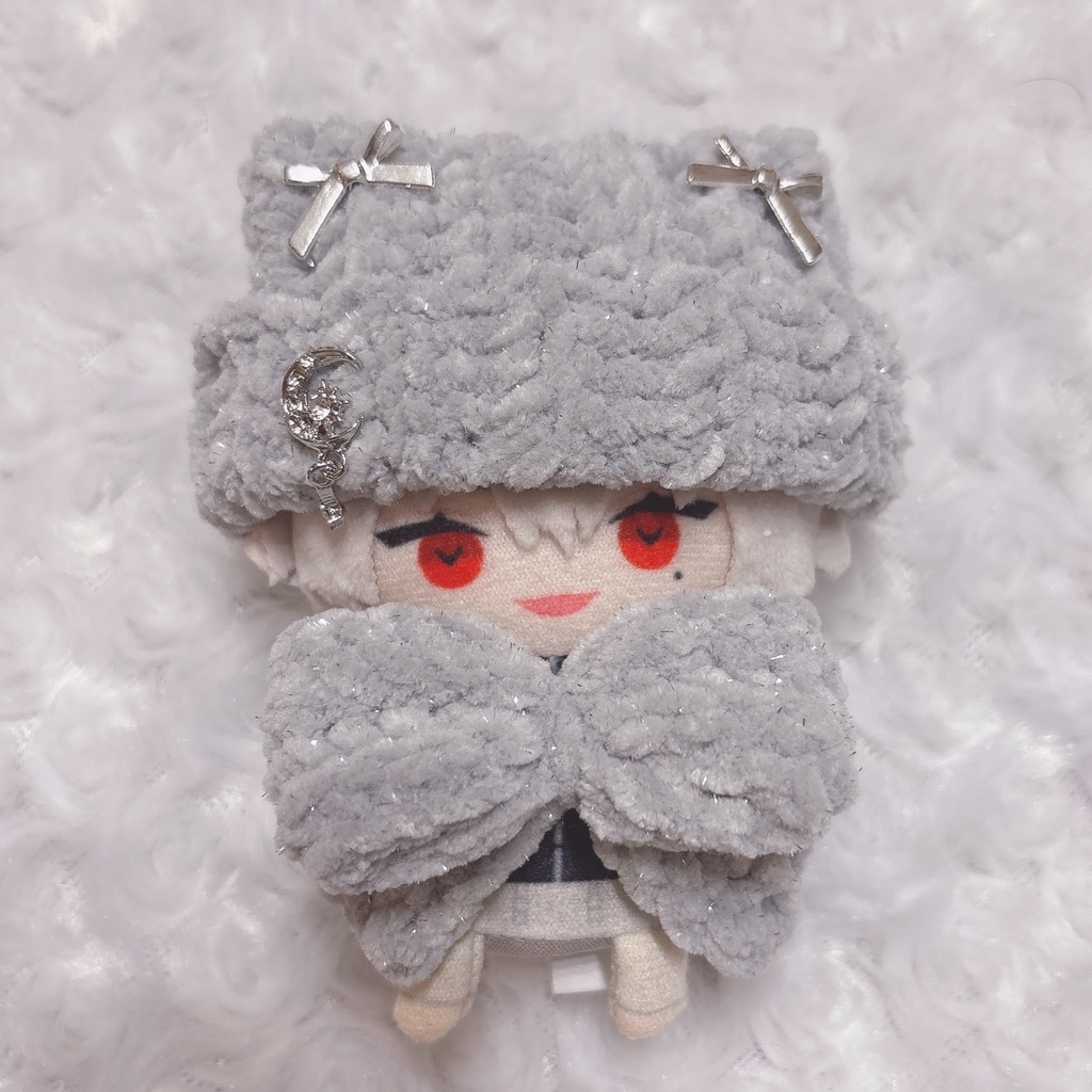 【グレーセット】にじぱぺっと ぬい帽子 ぬい服 ネコ耳 ニット帽 10cmぬい