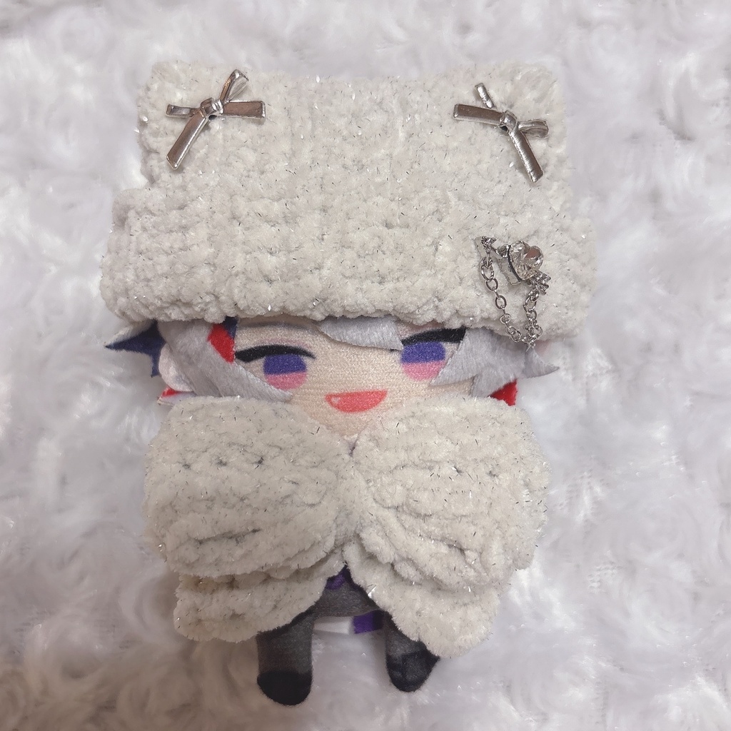 【白キラセット】にじぱぺっと ぬい帽子 ぬい服 ネコ耳 ニット帽 10cmぬい