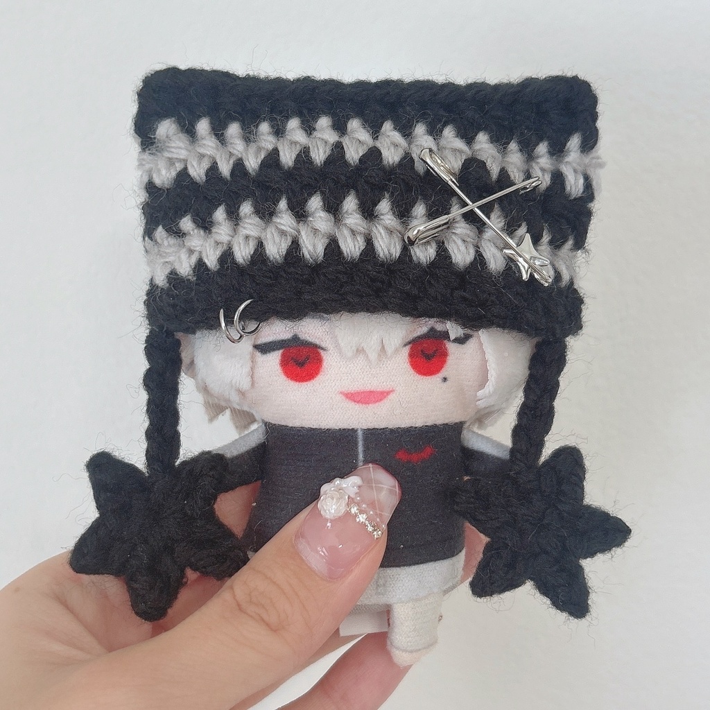 【黒×グレー星】にじぱぺっと ぬい帽子 ぬい服 ネコ耳 ニット帽 10cmぬい