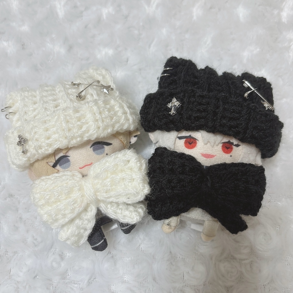 【白セット】にじぱぺっと ぬい帽子 ぬい服 ネコ耳 ニット帽 10cmぬい