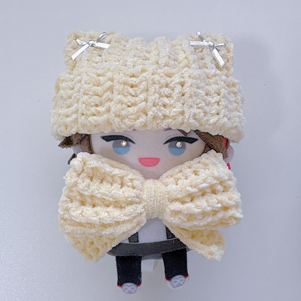 【13種類から選べます】セット売り 猫耳ニット帽 リボン スタイ にじぱぺっと ぬい帽子 ぬい服 ネコ耳 ニット帽 10cmぬい