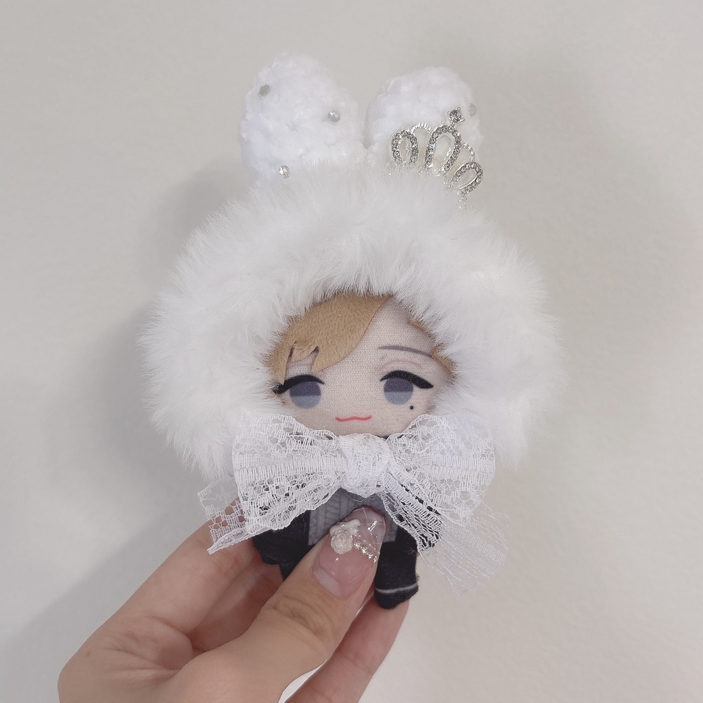 【白、黒ベロアうさぎ】にじぱぺっと ぬい帽子 ぬい服 ネコ耳 ニット帽 10cmぬい