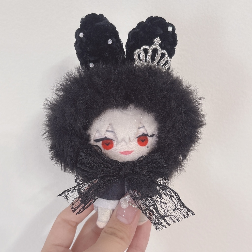 【白、黒ベロアうさぎ】にじぱぺっと ぬい帽子 ぬい服 ネコ耳 ニット帽 10cmぬい