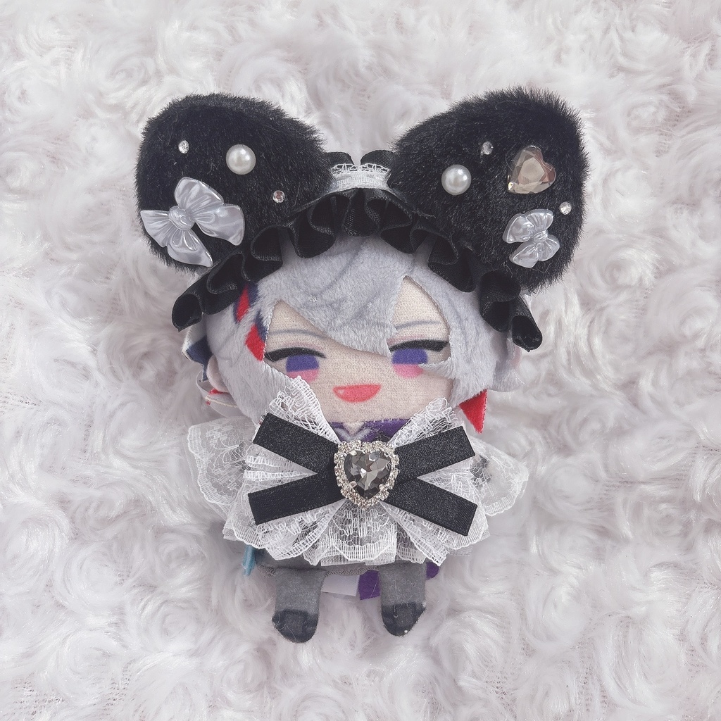 【6色から選べます】猫耳ヘッドドレス フリルレースリボン にじぱぺっと ぬい帽子 ぬい服 ネコ耳 ヘッドドレス 10cmぬい