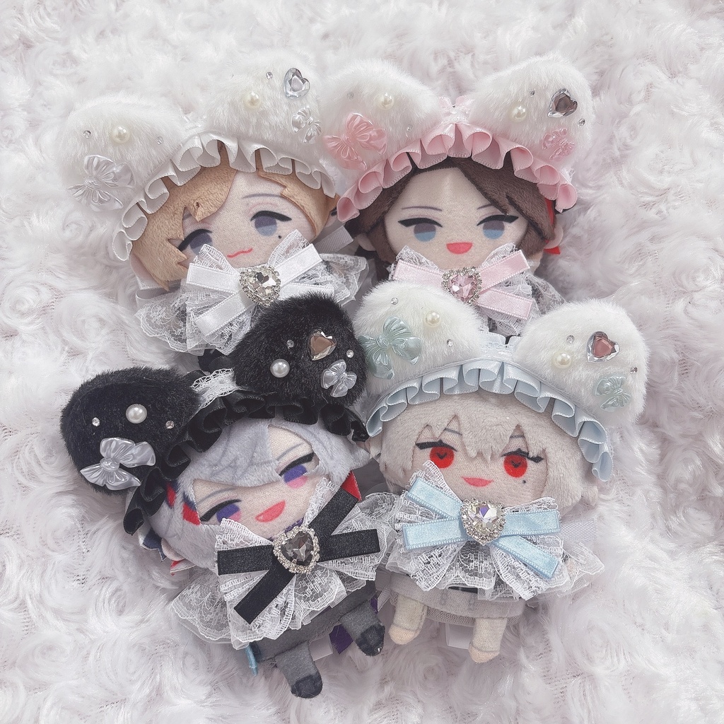 猫耳ヘッドドレス フリルレースリボン にじぱぺっと ぬい帽子 ぬい服 ネコ耳 ヘッドドレス 10cmぬい