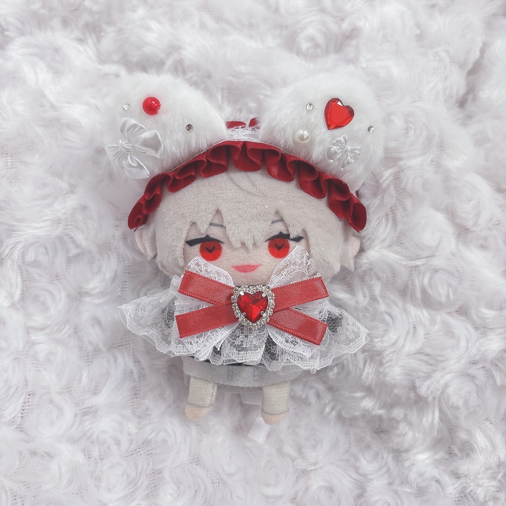 【6色から選べます】猫耳ヘッドドレス フリルレースリボン にじぱぺっと ぬい帽子 ぬい服 ネコ耳 ヘッドドレス 10cmぬい