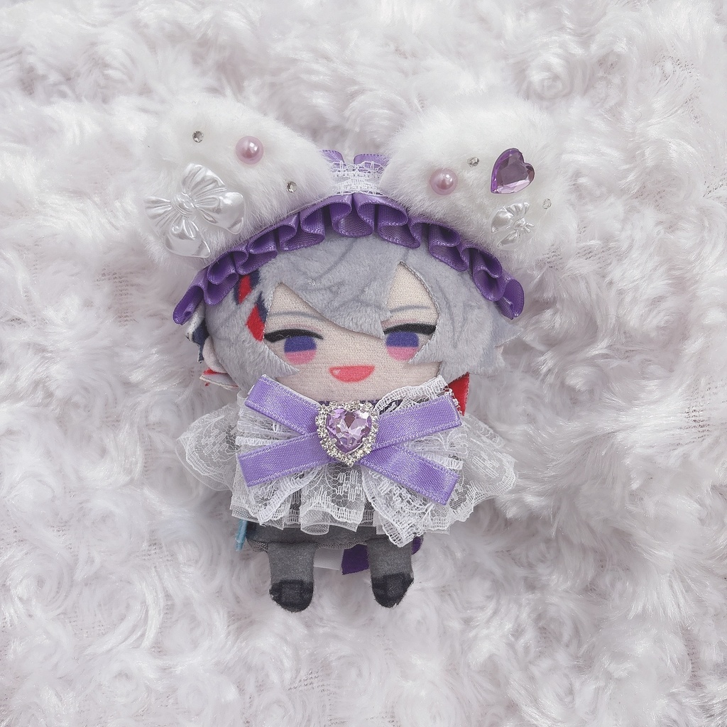 【6色から選べます】猫耳ヘッドドレス フリルレースリボン にじぱぺっと ぬい帽子 ぬい服 ネコ耳 ヘッドドレス 10cmぬい