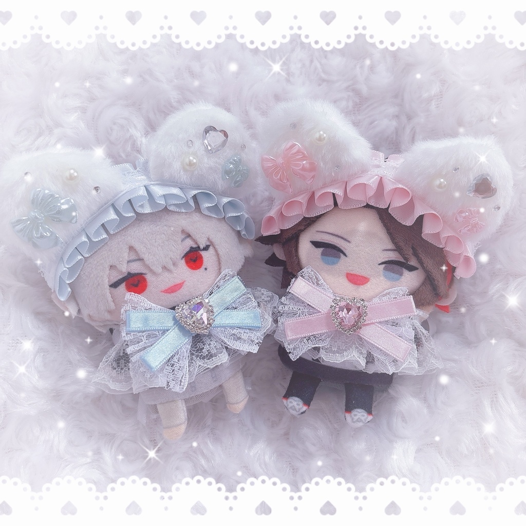 【6色から選べます】猫耳ヘッドドレス フリルレースリボン にじぱぺっと ぬい帽子 ぬい服 ネコ耳 ヘッドドレス 10cmぬい