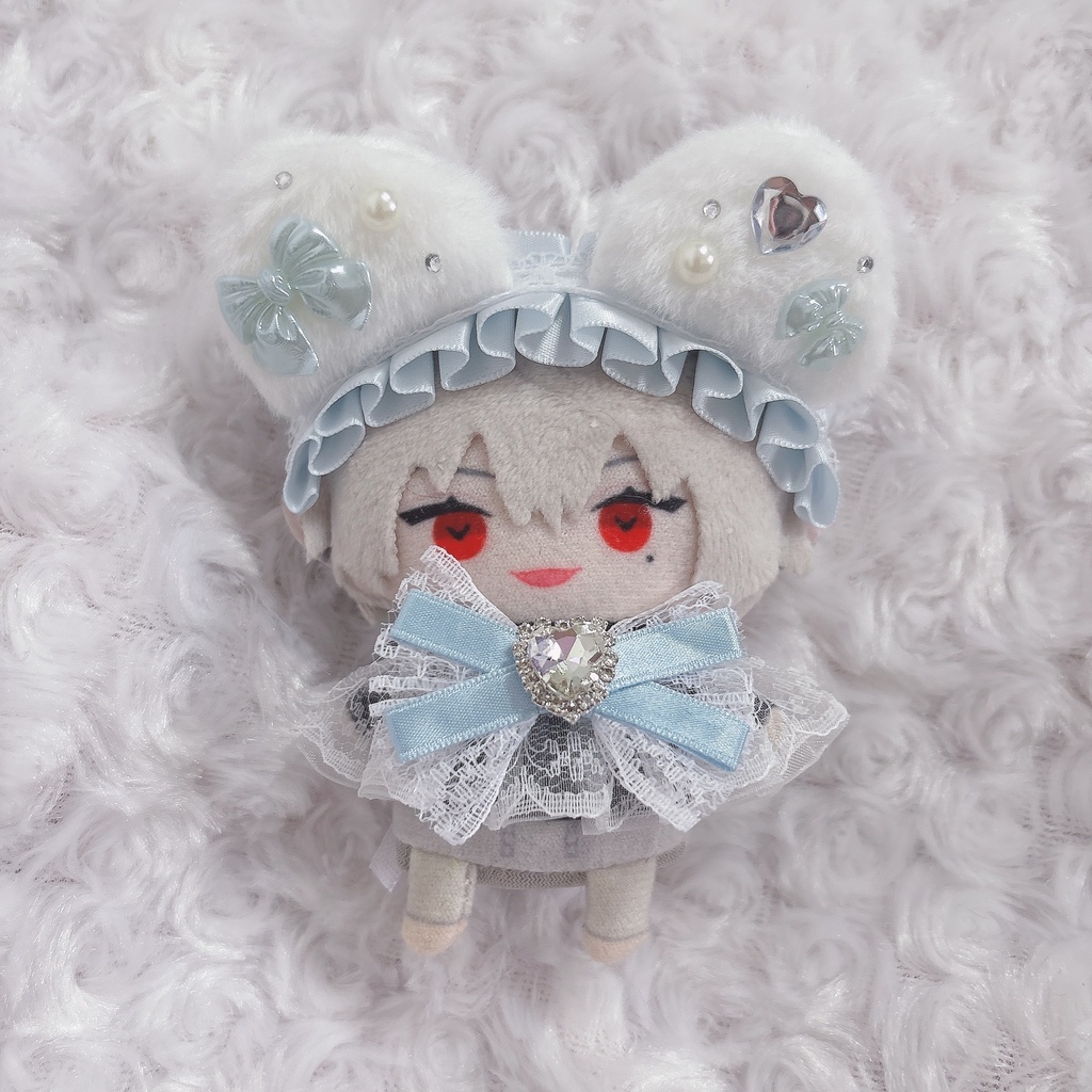 【6色から選べます】猫耳ヘッドドレス フリルレースリボン にじぱぺっと ぬい帽子 ぬい服 ネコ耳 ヘッドドレス 10cmぬい