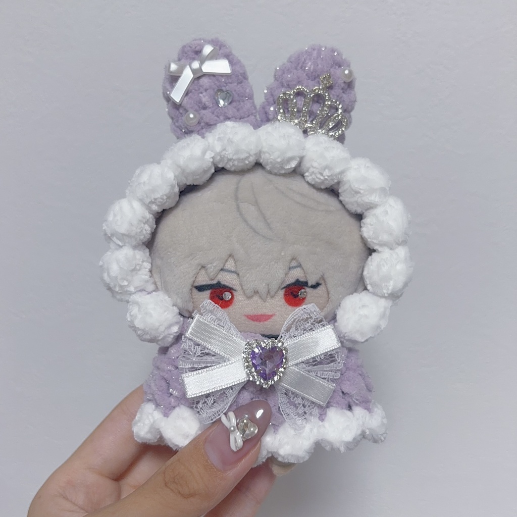 【薄紫up】にじぱぺっと ぬい帽子 ぬい服 うさ耳 ニット帽 10cmぬい