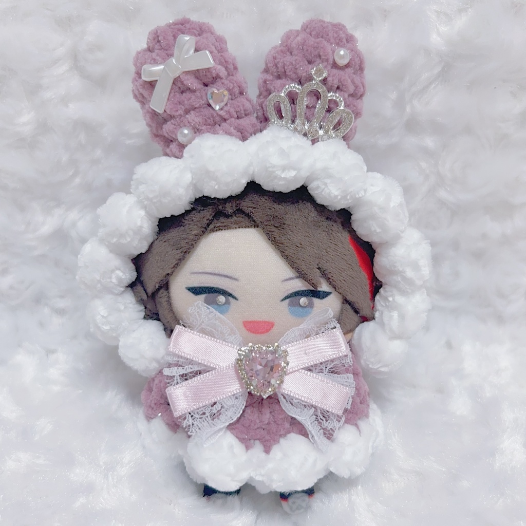 【8種類から選べます】【着ぐるみ風うさ耳ボンネット、ケープ】にじぱぺっと ぬい帽子 ぬい服 うさ耳 ニット帽 10cmぬい