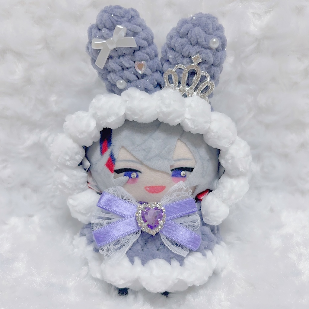 【8種類から選べます】【着ぐるみ風うさ耳ボンネット、ケープ】にじぱぺっと ぬい帽子 ぬい服 うさ耳 ニット帽 10cmぬい