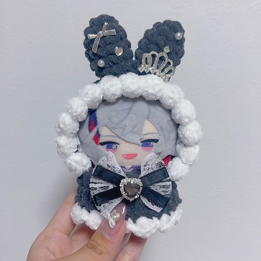 【8種類から選べます】【着ぐるみ風うさ耳ボンネット、ケープ】にじぱぺっと ぬい帽子 ぬい服 うさ耳 ニット帽 10cmぬい