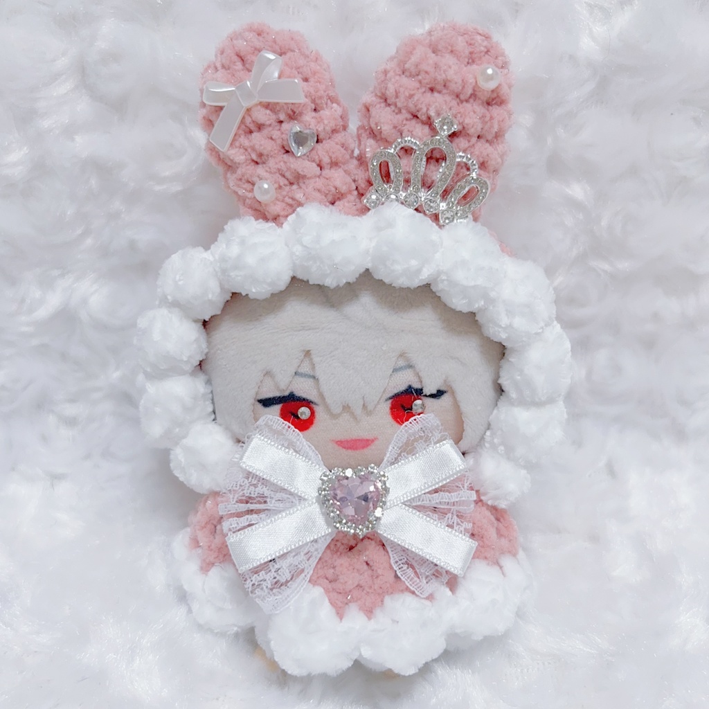 【8種類から選べます】【着ぐるみ風うさ耳ボンネット、ケープ】にじぱぺっと ぬい帽子 ぬい服 うさ耳 ニット帽 10cmぬい