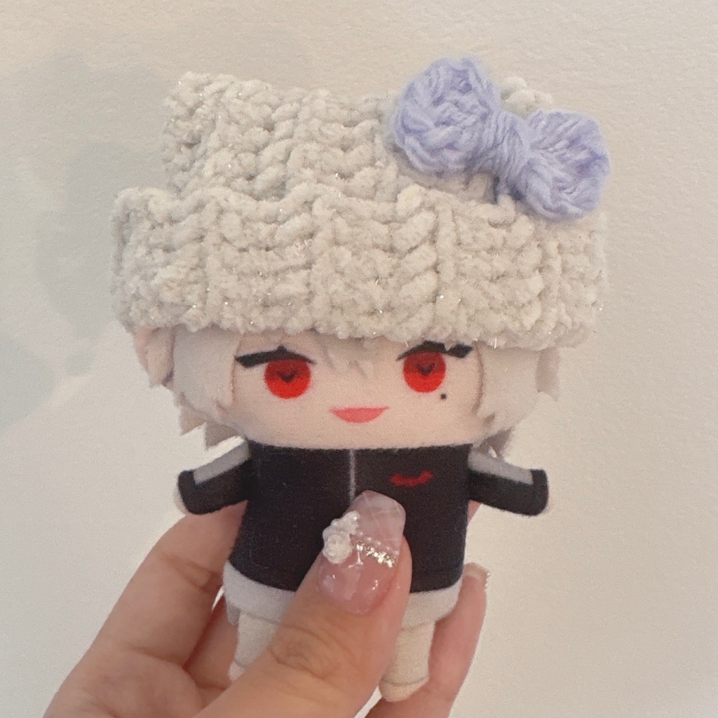 【白キラモコモコリボン】【4種類から選べます】にじぱぺっと ぬい帽子 ぬい服 ネコ耳 ニット帽 10cmぬい