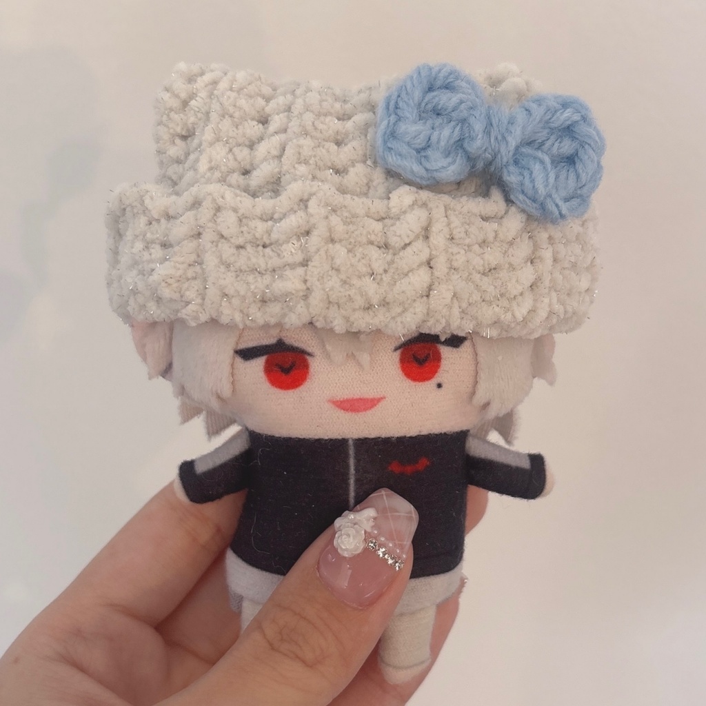 【白キラモコモコリボン】【4種類から選べます】にじぱぺっと ぬい帽子 ぬい服 ネコ耳 ニット帽 10cmぬい