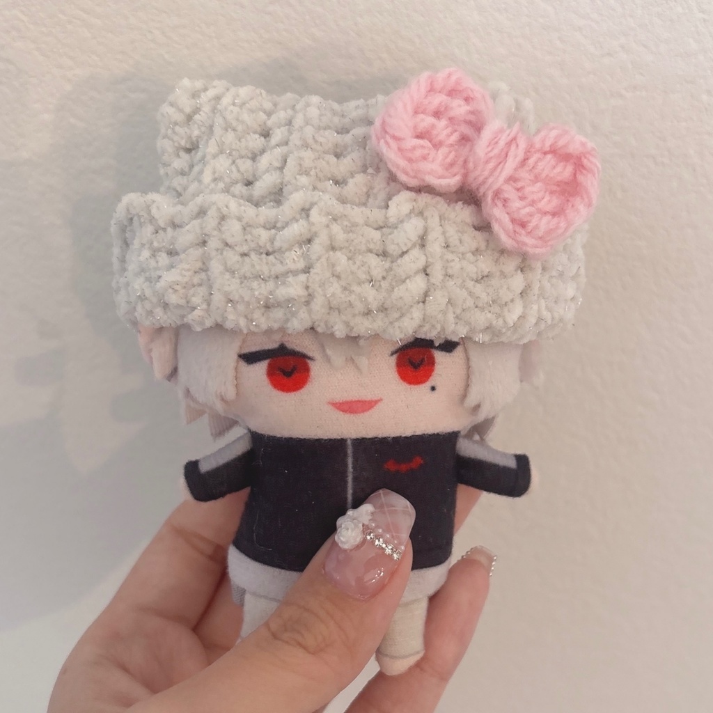 【白キラモコモコリボン】【4種類から選べます】にじぱぺっと ぬい帽子 ぬい服 ネコ耳 ニット帽 10cmぬい
