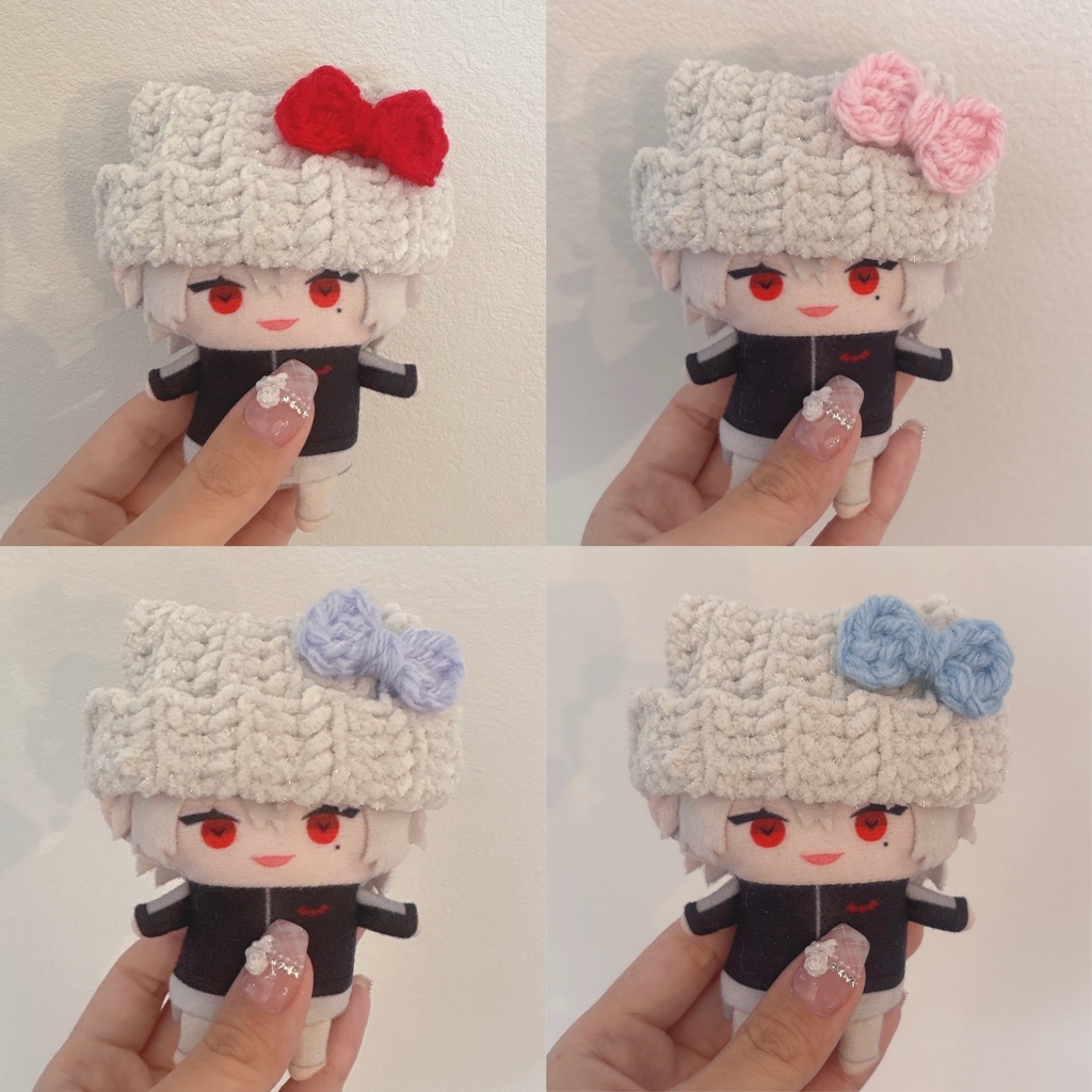 【白キラモコモコリボン】【4種類から選べます】にじぱぺっと ぬい帽子 ぬい服 ネコ耳 ニット帽 10cmぬい