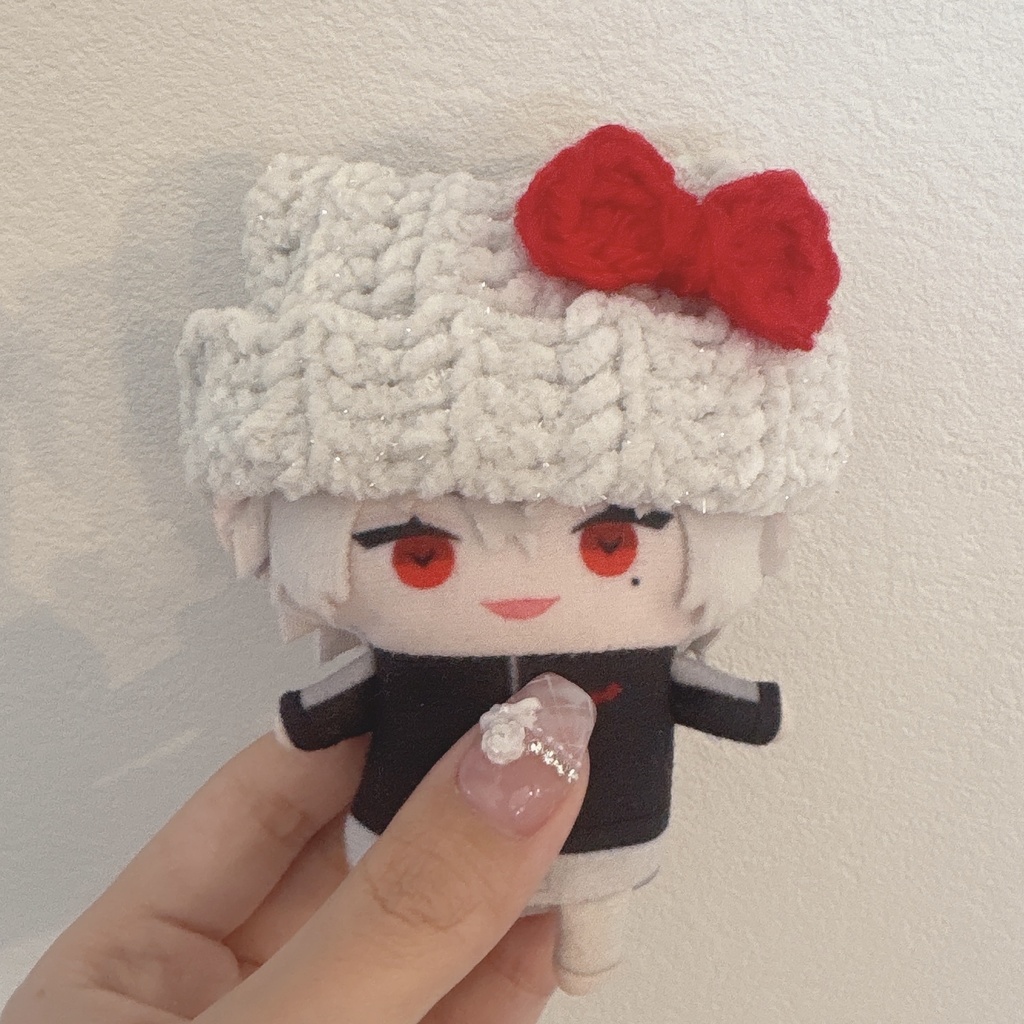 【白キラモコモコリボン】【4種類から選べます】にじぱぺっと ぬい帽子 ぬい服 ネコ耳 ニット帽 10cmぬい