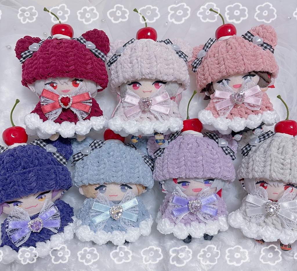 【キラもこ折返くま耳ニット帽+ポンチョセット】【11種類から選べます】にじぱぺっと　ぬい帽子　ぬい服　ネコ耳　ニット帽 10cmぬい