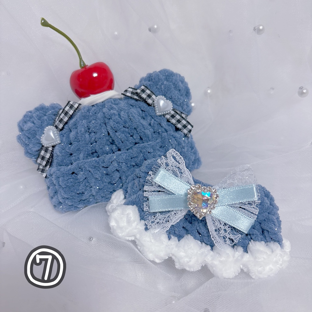 【キラもこ折返くま耳ニット帽+ポンチョセット】【11種類から選べます】にじぱぺっと ぬい帽子 ぬい服 ネコ耳 ニット帽 10cmぬい