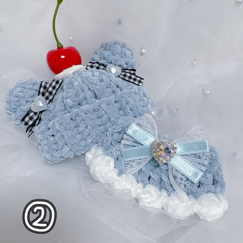 【キラもこ折返くま耳ニット帽+ポンチョセット】【11種類から選べます】にじぱぺっと ぬい帽子 ぬい服 ネコ耳 ニット帽 10cmぬい