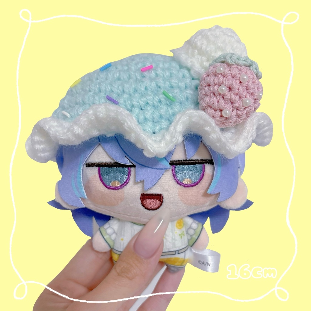 【アイスいちごフリル帽子】ぬい服　着ぐるみ　にじまるっと　にじぱぺっと　16cm ぬい帽子