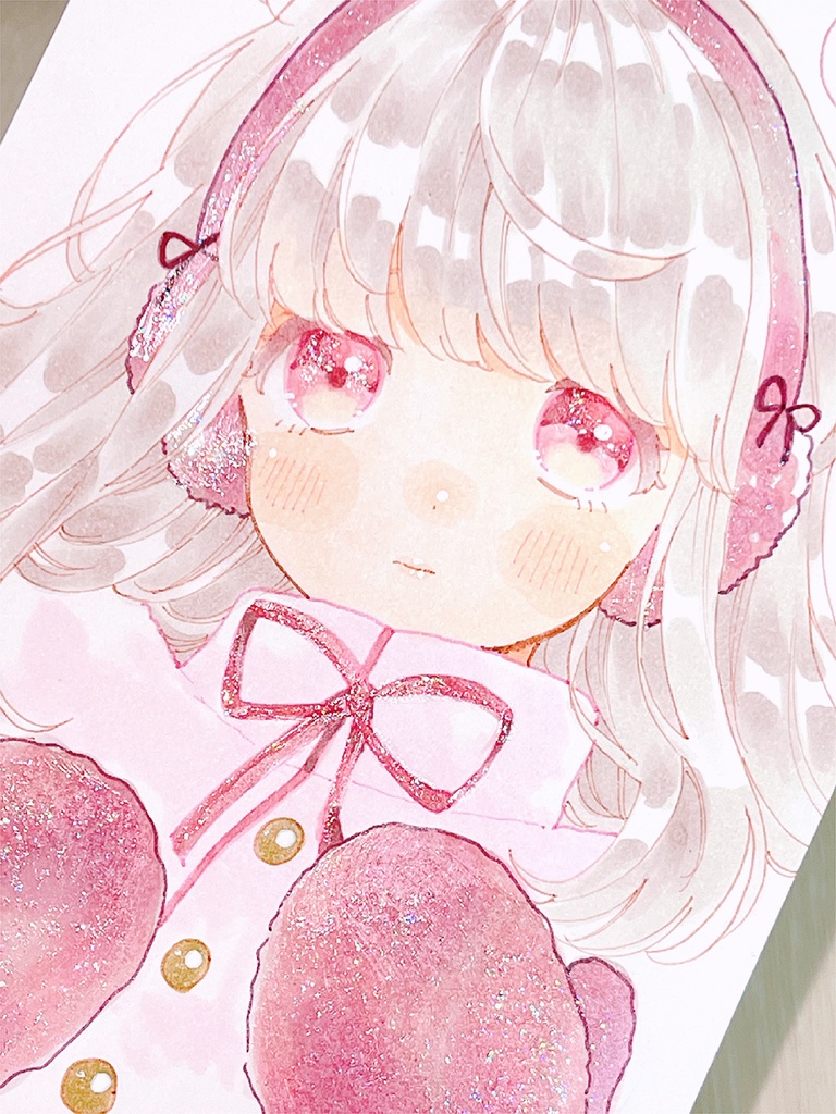 ラメ入コピック原画 もこもこピンク やまもと桃の原画のおみせ Booth
