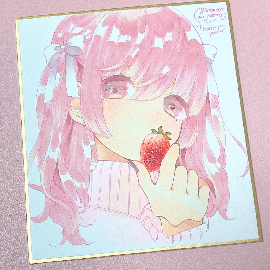 ラメ入ミニ色紙原画 いちごが主食 やまもと桃の原画のおみせ Booth