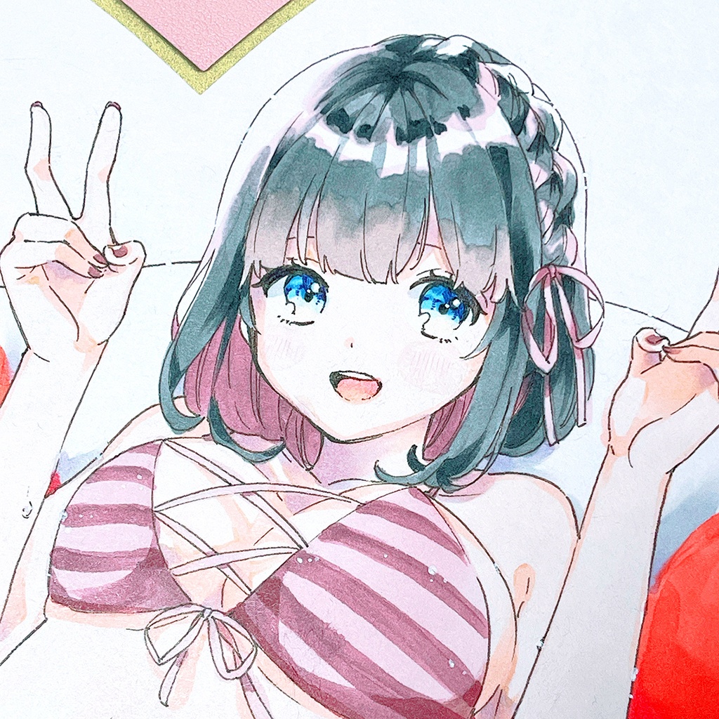 【ハート型色紙】黒髪ちゃんは夏休み🌴