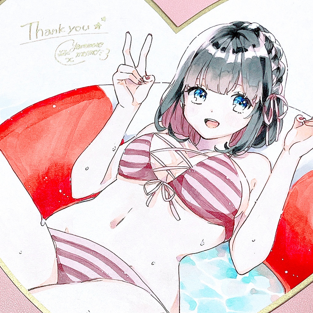 【ハート型色紙】黒髪ちゃんは夏休み🌴