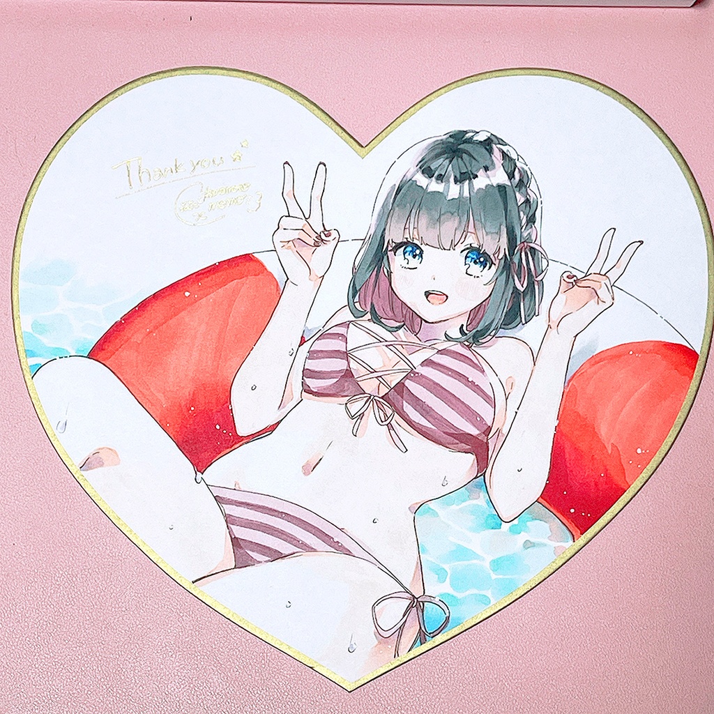 【ハート型色紙】黒髪ちゃんは夏休み🌴