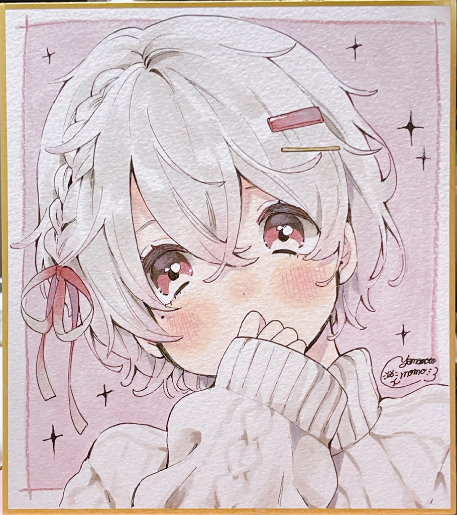 【ミニ色紙原画】ピンクニットちゃん🎀