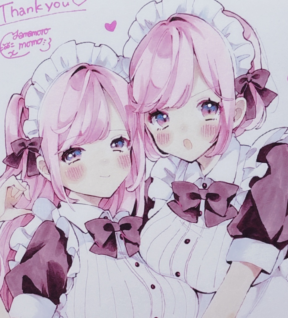 【大色紙原画】ピンクメイド姉妹🎀