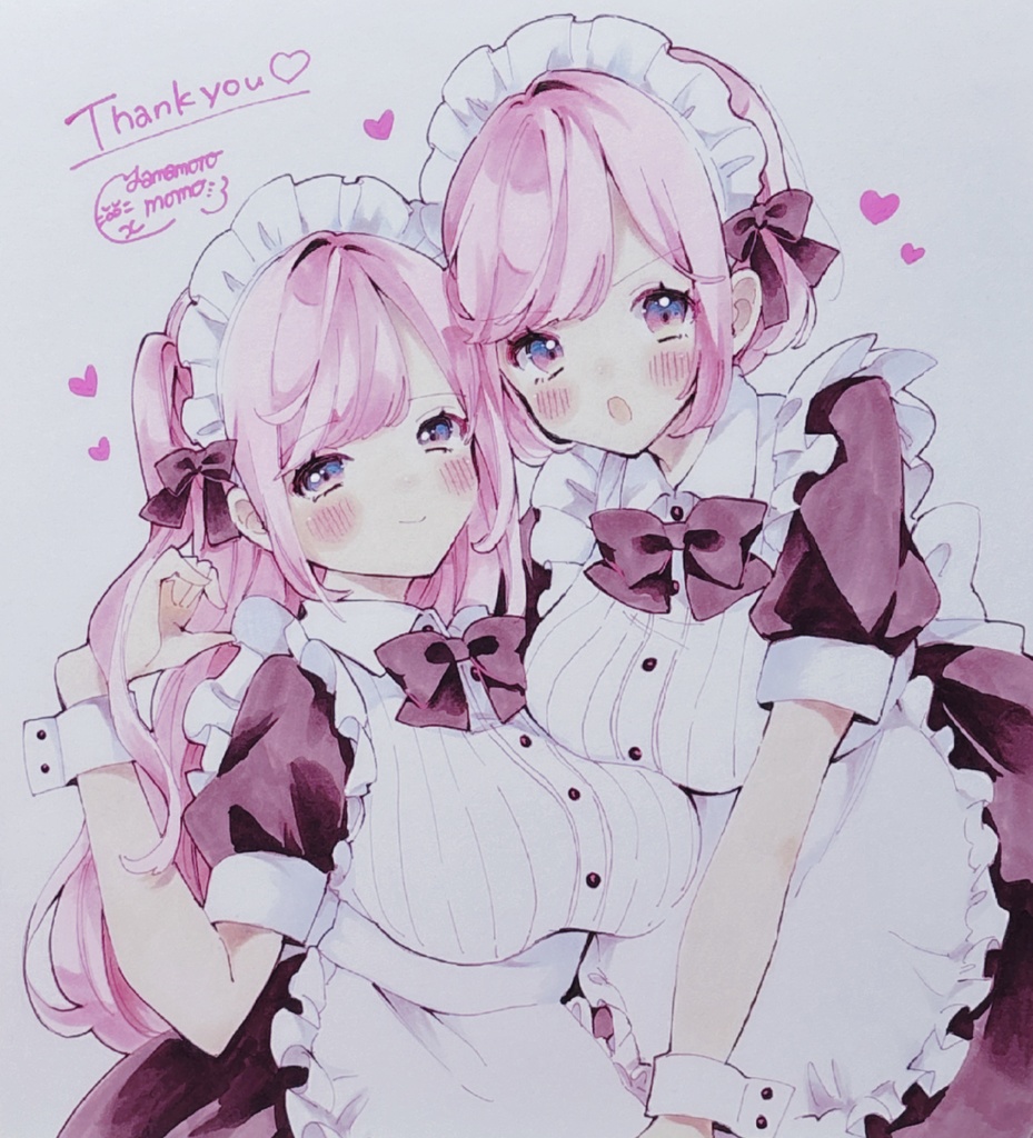 【大色紙原画】ピンクメイド姉妹🎀